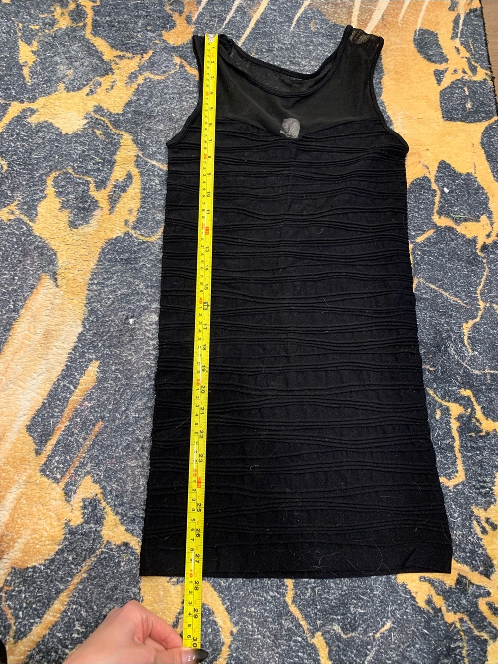 Black Sleeveless Bodycon Mini Dress with Mesh Top Panel